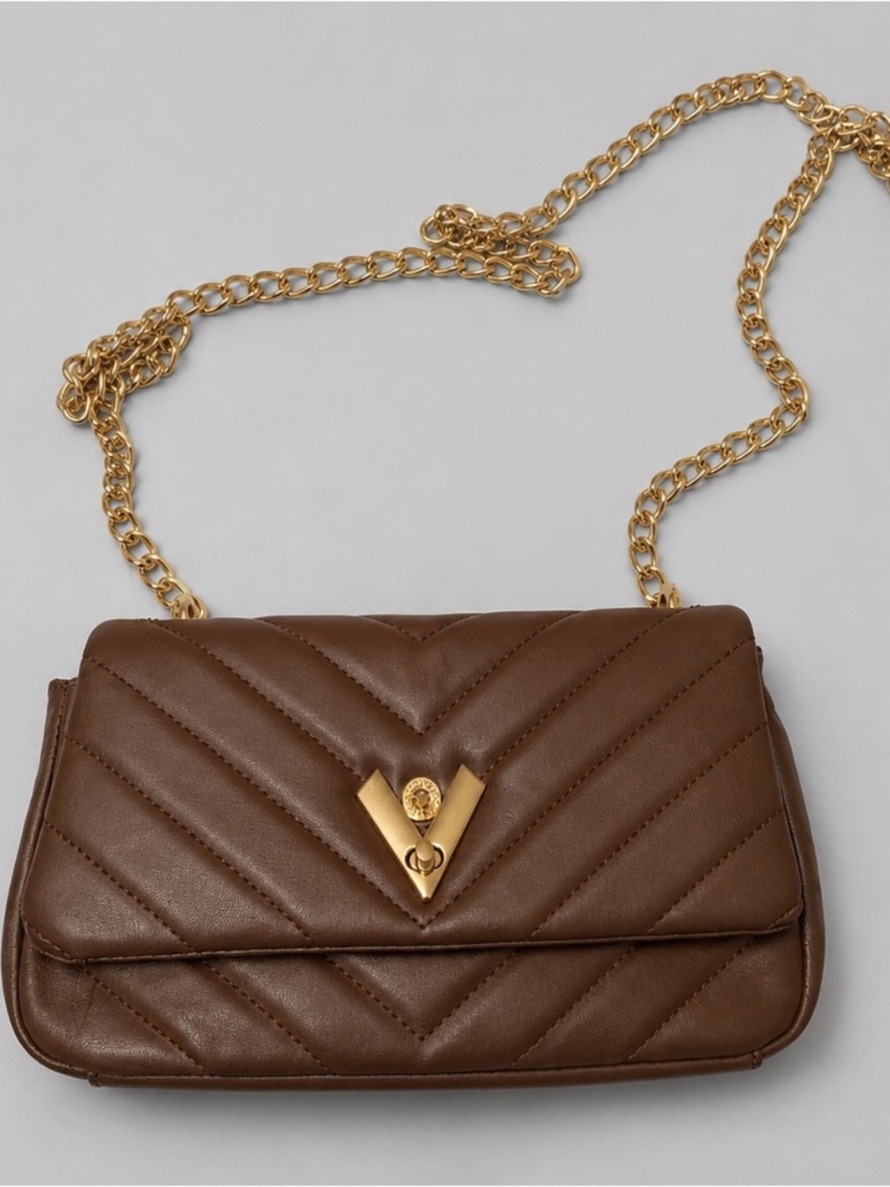 Valentino Orlandi Brown Quilted Crossbody with Gold Chain NWT